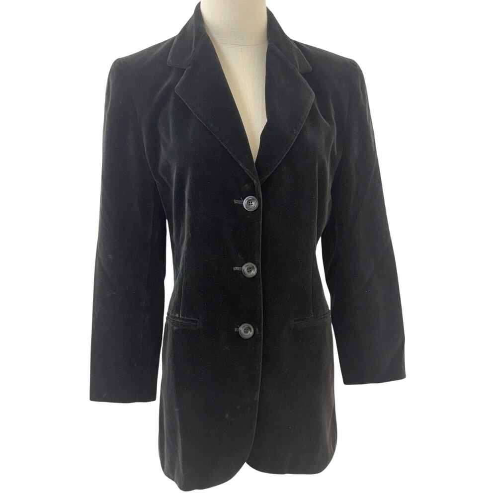 Vintage 90s Philippe Adec Paris Women's 4 Black Velour Blazer USA Made